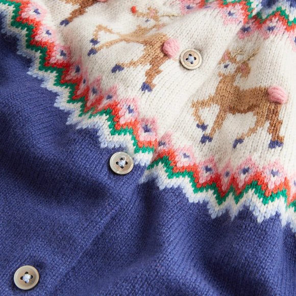 NWT Mini Boden Navy Reindeer Fair Isle Christmas Cardigan - Picture 3 of 5